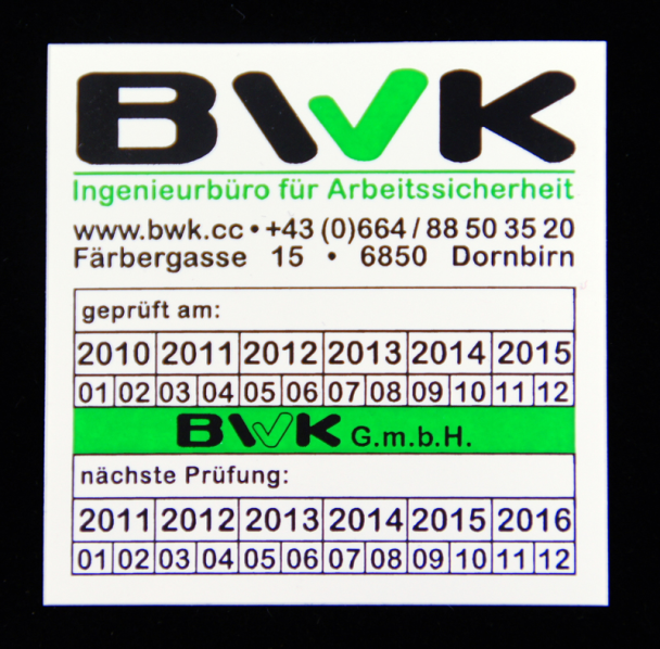 Prüfaufkleber BWK